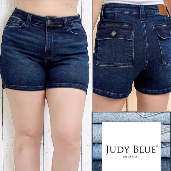 Judy Blue Pants - Judy Blue High Rise Jean Shorts Dark Wash Back Flap Pocket Stretch Denim NWT